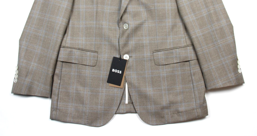 Hugo Boss H-Hutson-233 Blazer Mens 4 R Sand Blue Plaid Wool Slim Fit Sport Coat - Picture 3 of 11